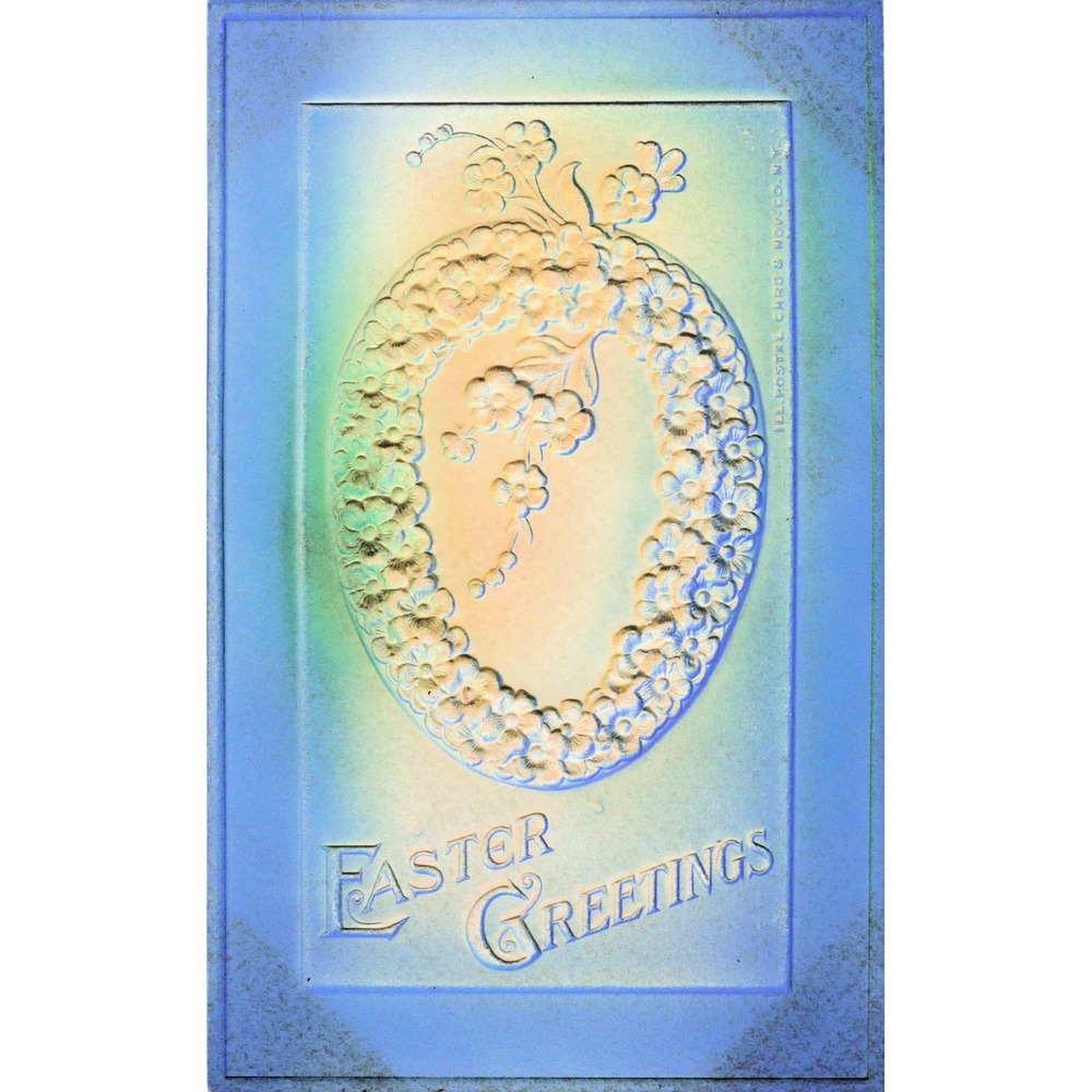 Easter Postcard Ill Postal Card Nov Co NY Embossed Floral Flower Wreath c1910
